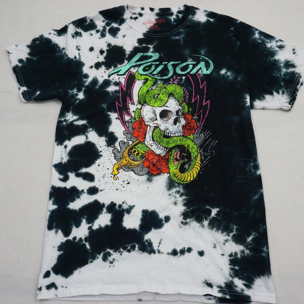 Poison T-Shirt Mens M Black Tie Dye Skull Snake Roses Graphic Rock Metal Band